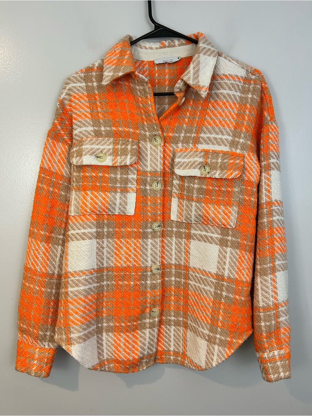 Reserved Orange Plaid Medium Weight Button Down Collared Shirt Size Small